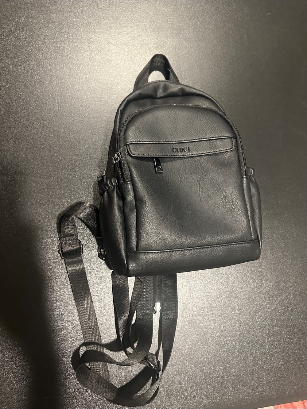 CLICI Black Faux-Leather Sling Backpack for Men